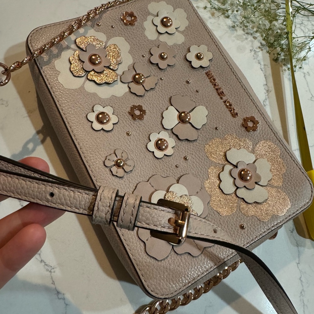 Michael Kors Floral Embellished Beige Crossbody Bag - Picture 12 of 12